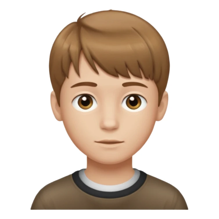 Crie um emoji de um menino com o cabelo castanho claro com uma franja e o corte low fade sticker
