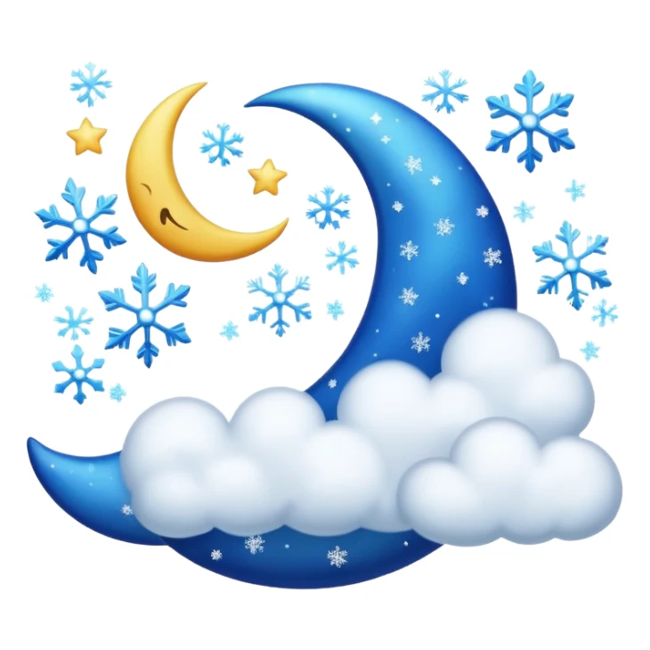 blue cressent with no face and with clouds with snow and thunder with no face too sticker