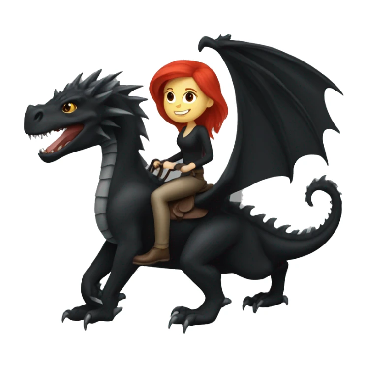 Red haired woman riding a black dragon sticker