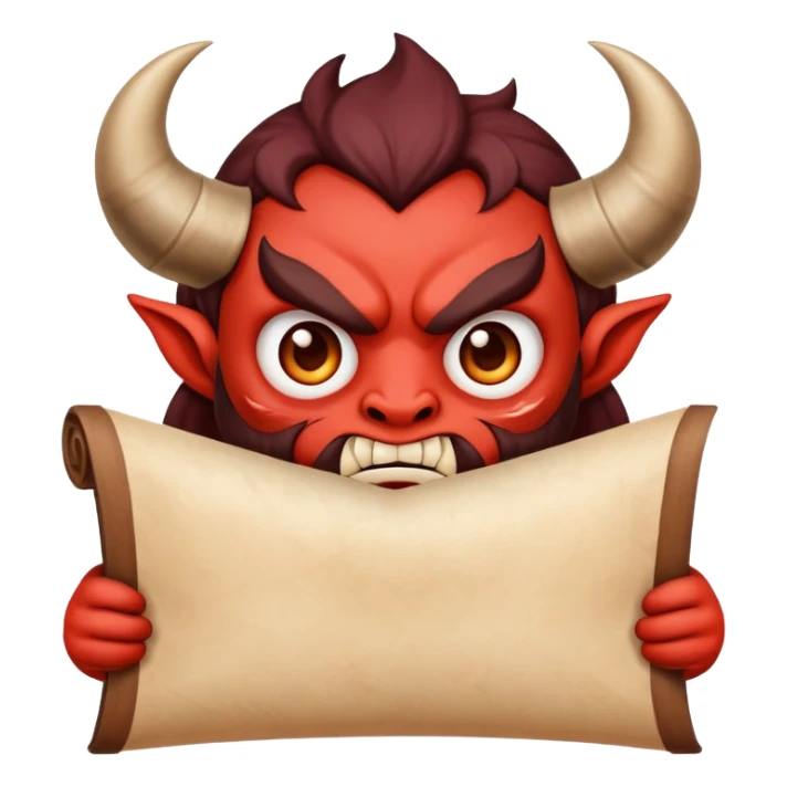 cartoon face holding a scroll parchment in mouth like a Demon Slayer character sticker