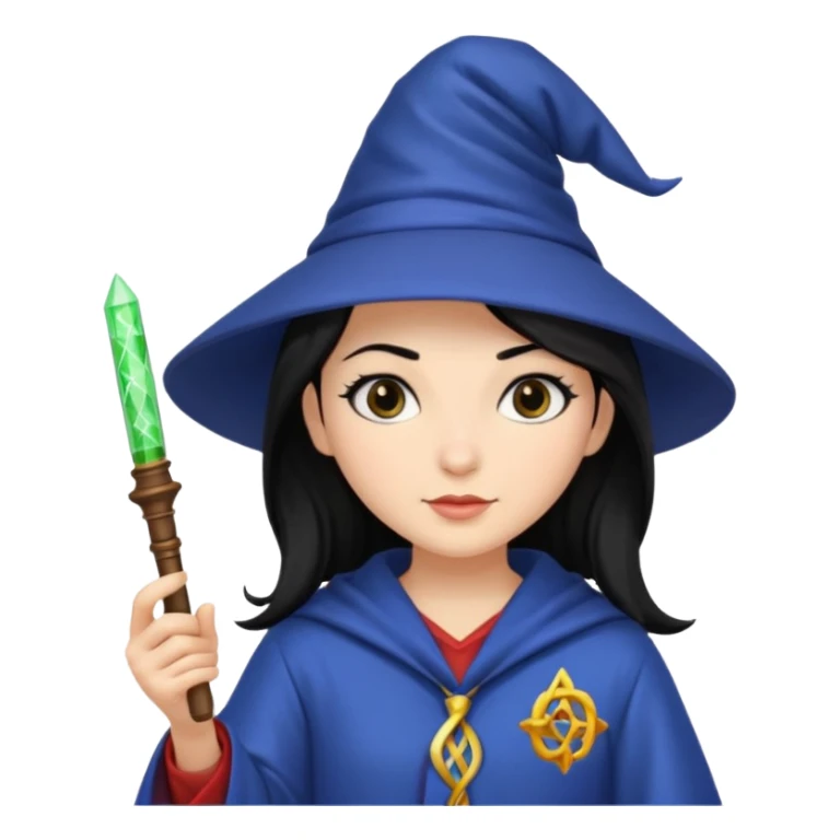 Female wizard with black hair holding a DNA wand sticker
