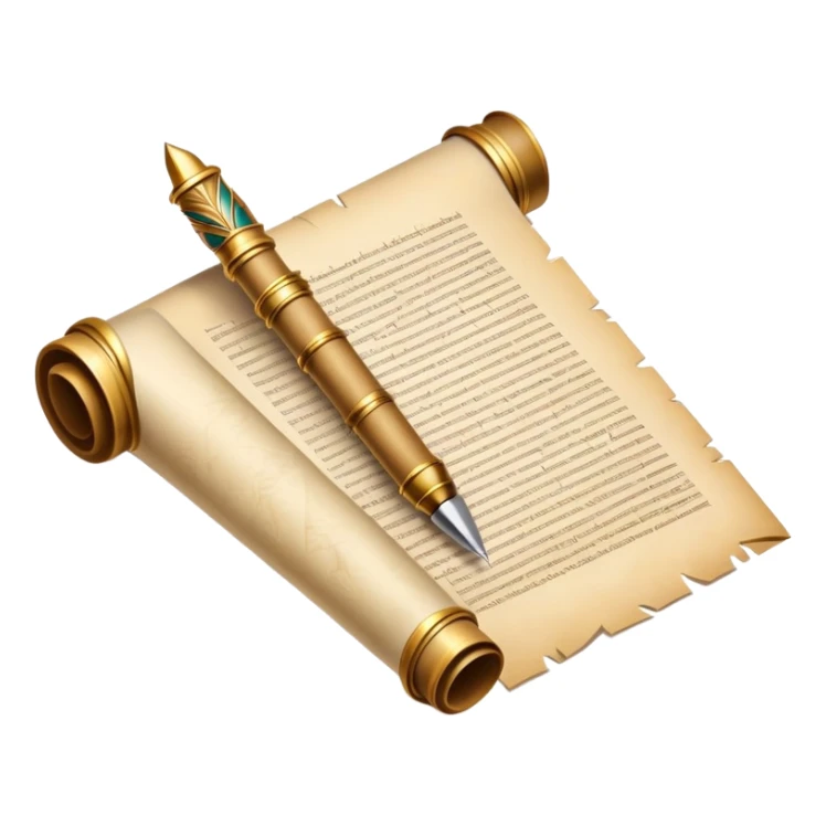 An icon showing a rolled parchment scroll, a quill pen, and ancient landmarks like pyramids and columns in the background. The design symbolizes the study of past civilizations, events, and heritage. Transparent background emphasizes the timeless exploration of human history. sticker