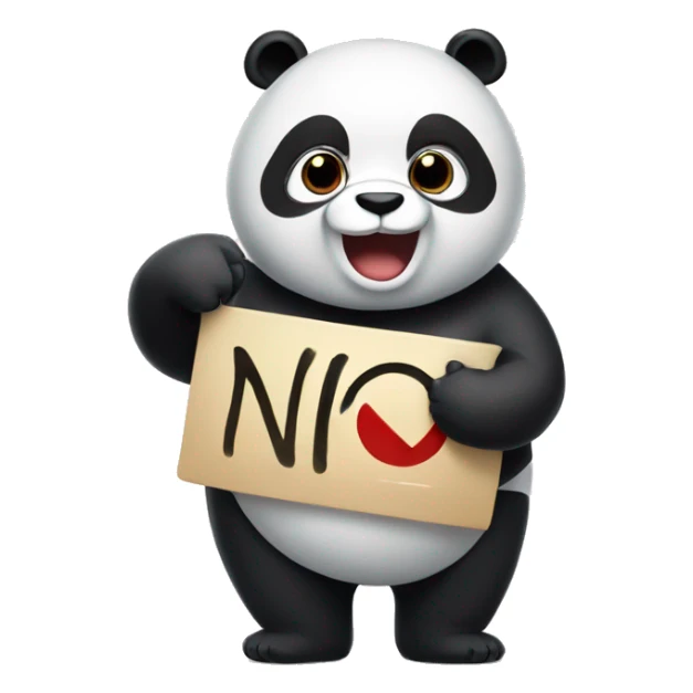 A fat panda holding a sign that says NO sticker
