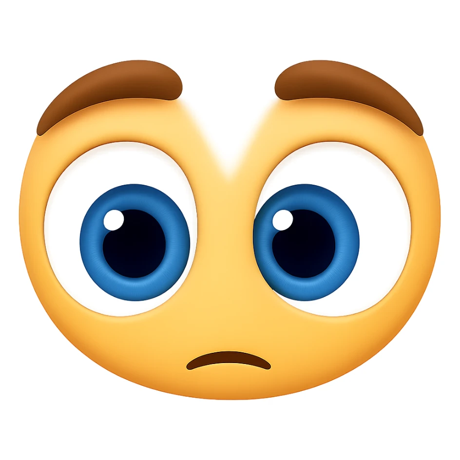 Create an eyes emoji inspired by the reference image but styled in iOS emoji style. The eyes should be large and expressive with blue irises, no face, just the eyes looking down. sticker