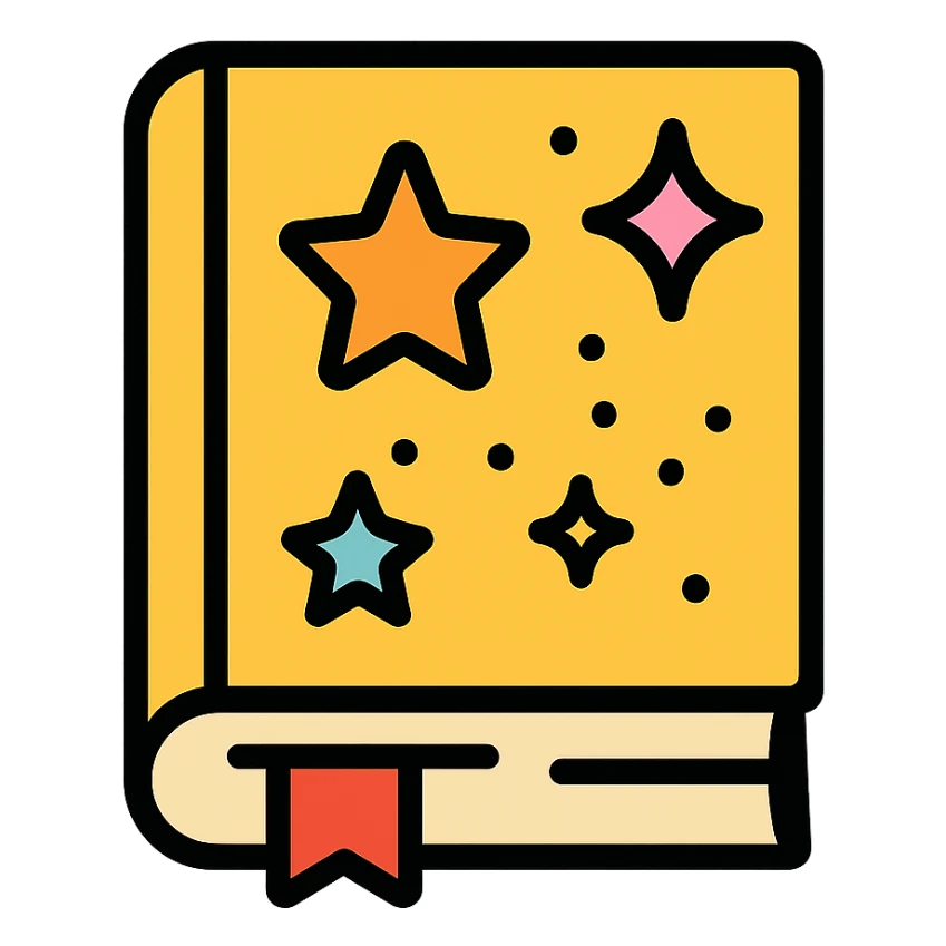 spellbook with stars and sparkles, colorful, color icon style sticker