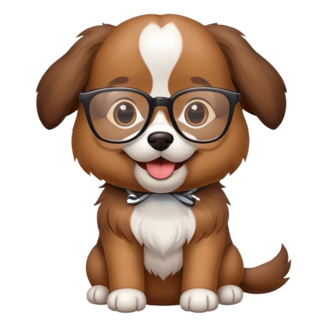 dog wearing glasses with a sweet smile sticker