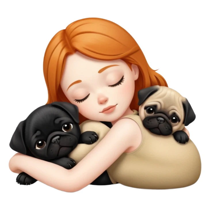 Sleeping ginger girl with black pug puppy sticker