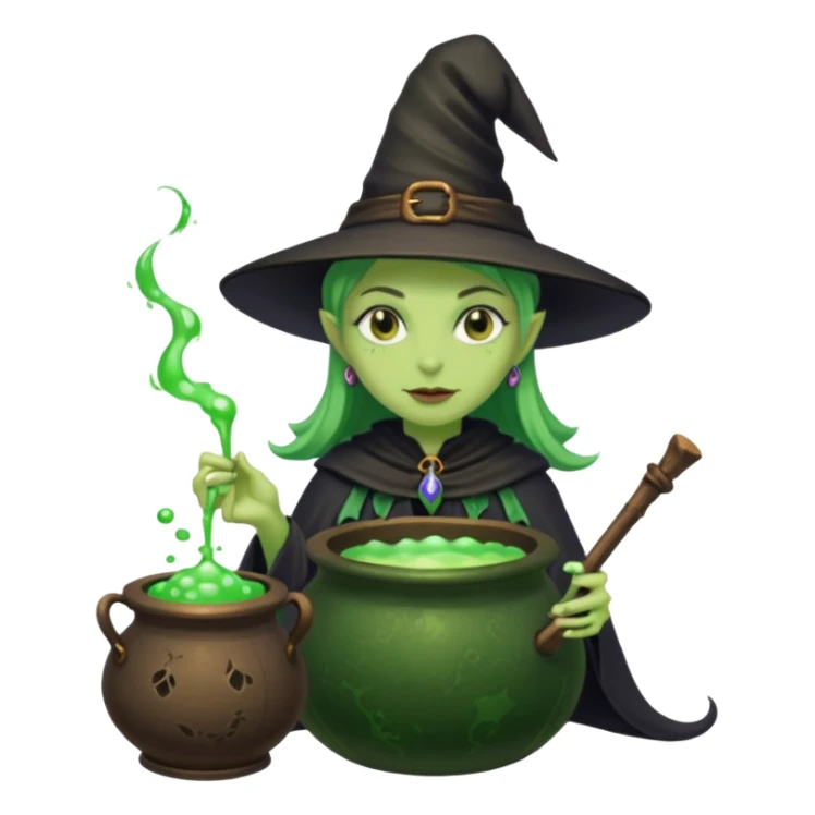 green witch cooking potion sticker