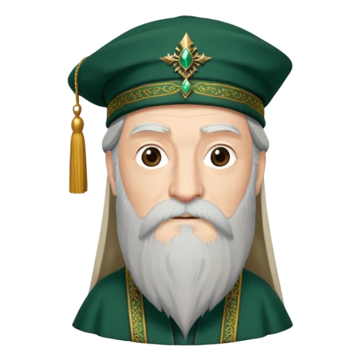 albus dumbledore long beard from harry potter with dark green turkish fez hat and decorative motifs, no gem sticker