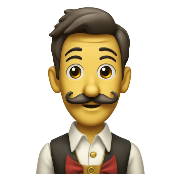 Pinocchio puppet with a long nose and mustache sticker