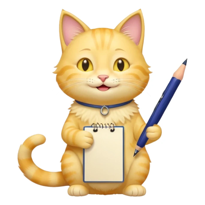 cute yellow smiling cat with full body with note and pen and no clothes sticker