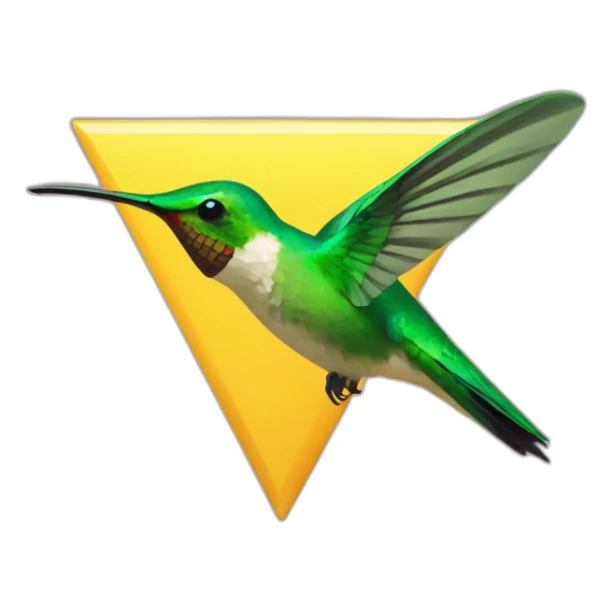 Green hummingbird against a yellow triangle background sticker