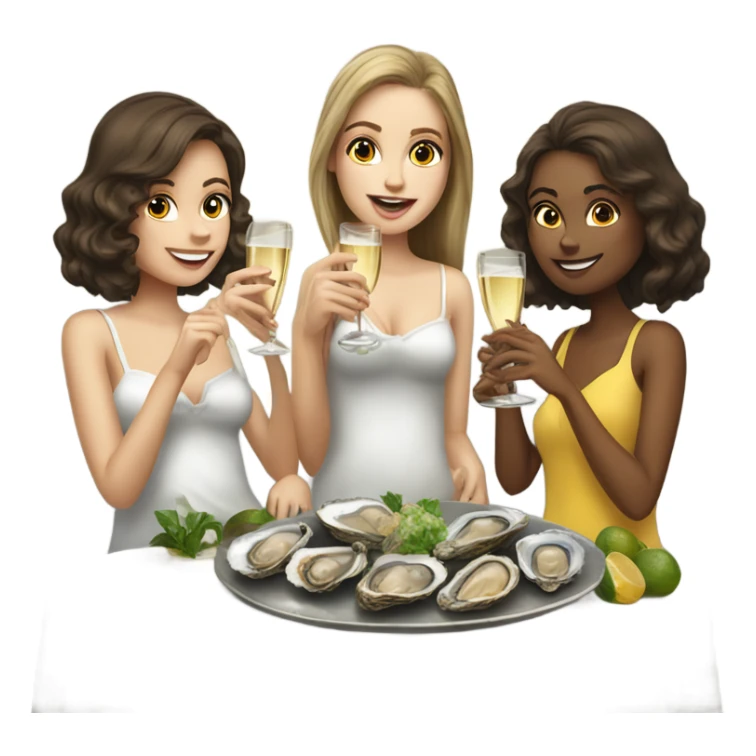 Three brown haired white girls eating oysters and drinking champagne  sticker