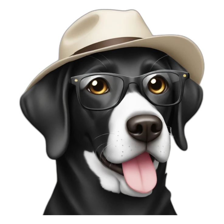 Black  labrador white neck with hat and coffee and glasses sticker