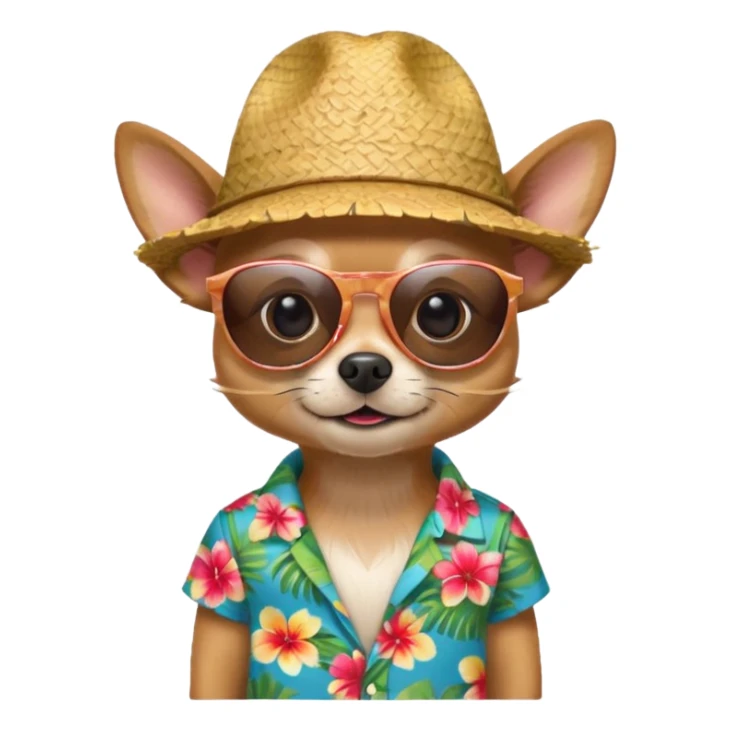 Chihuahua with sunglasses and straw hat, hawaii shirt sticker