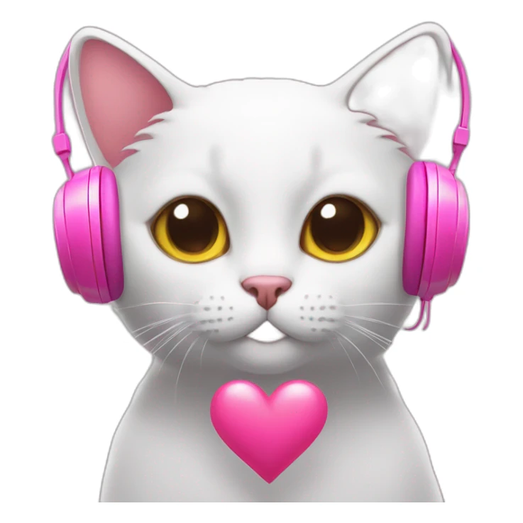 cat wearing pink headphones and heart-shaped paws sticker