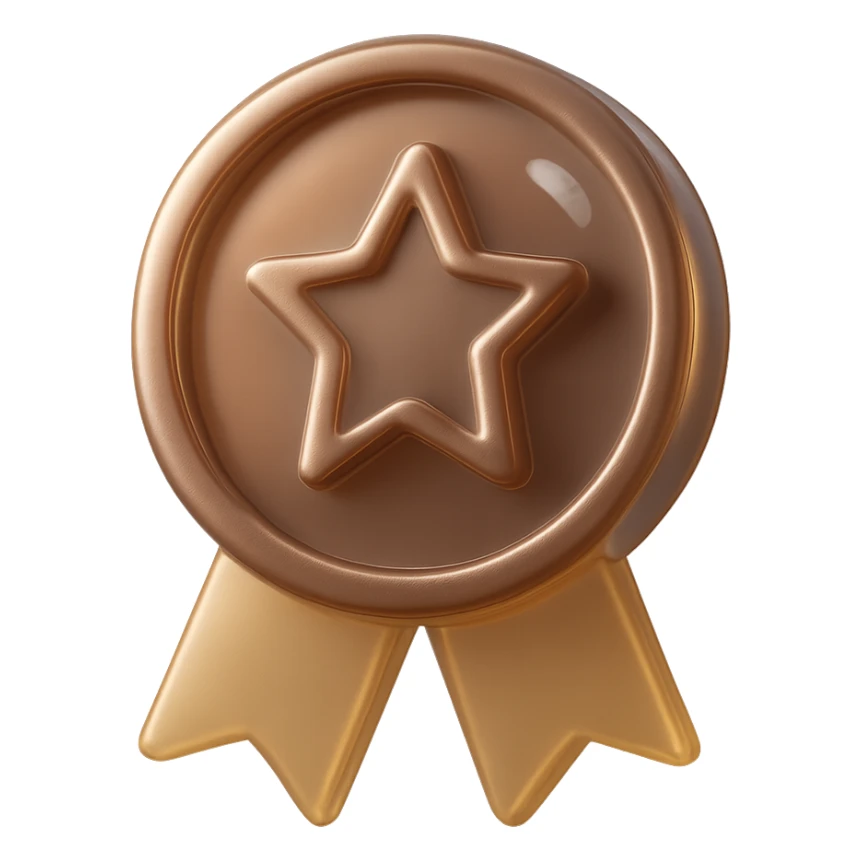 Make this bronze medal icon more 3D with added depth and metallic shine, keeping the background transparent. sticker