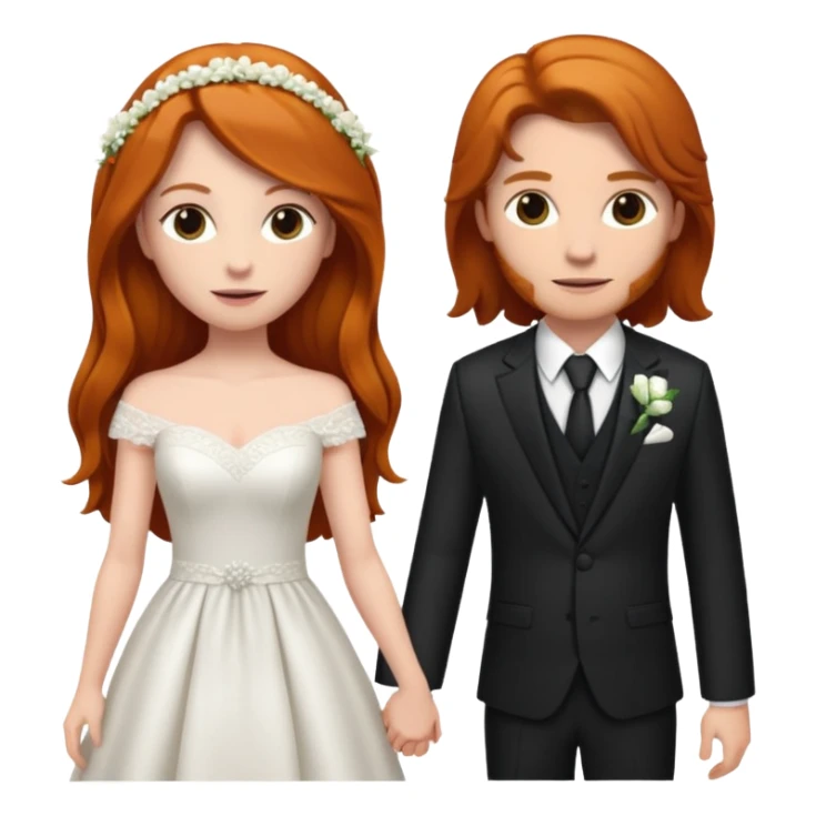 two girls getting married. one long haired ginger in a suit. one long haired dark brunette in a dress sticker