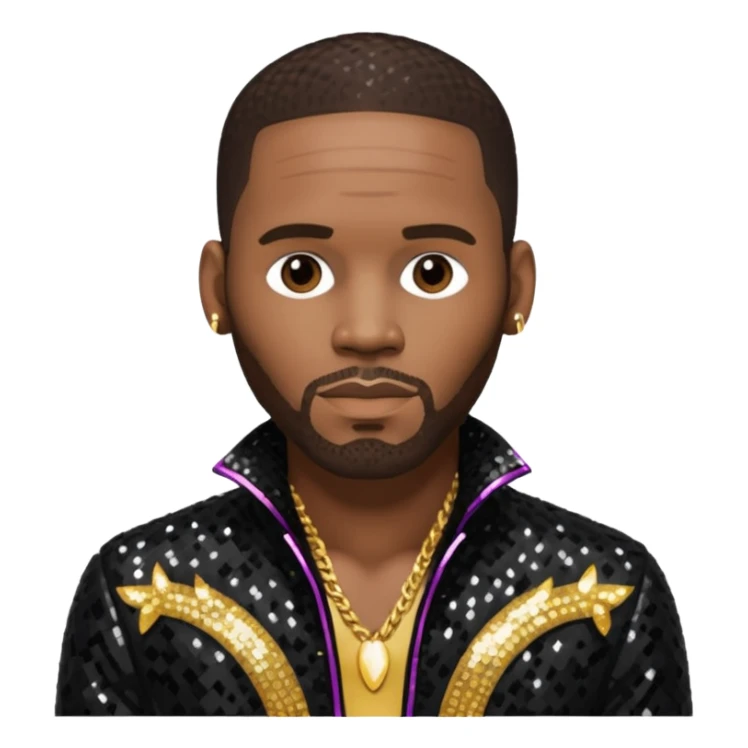 R. Kelly with dark brown hair, black sequin outfit sticker