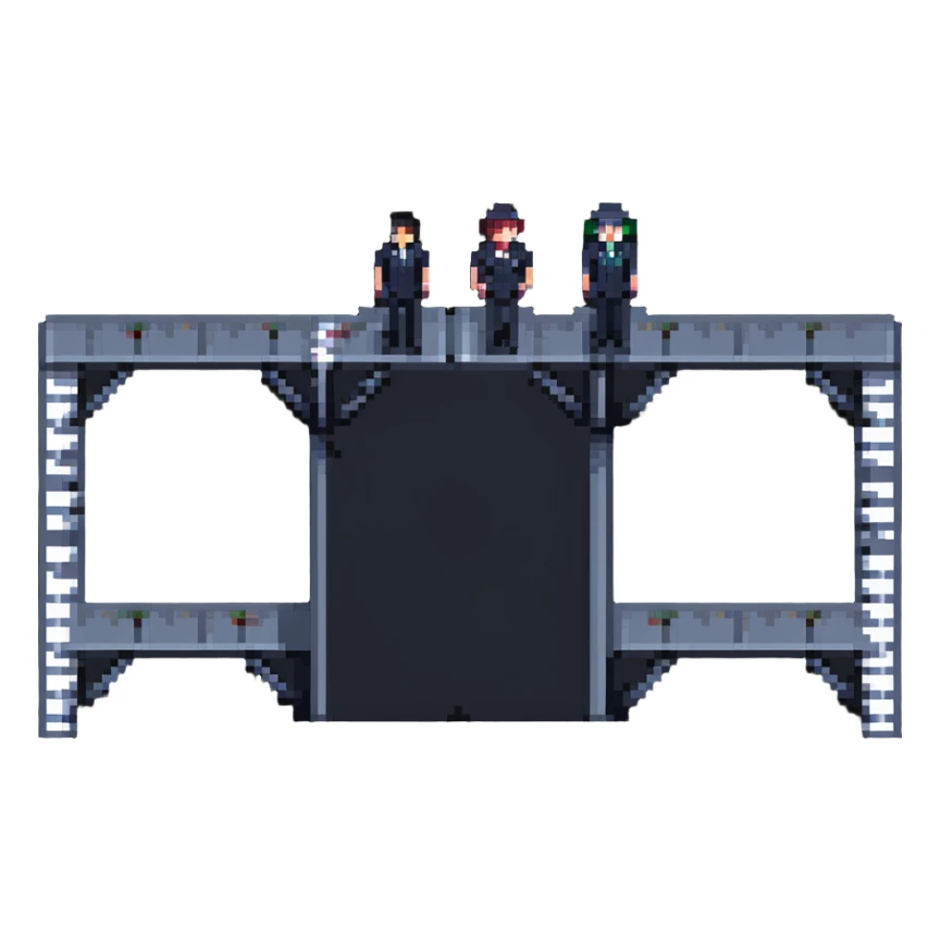 pixel art of a leader and a manager standing on different platforms connected by a bridge sticker