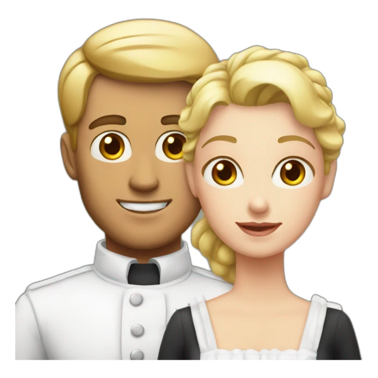 white man dressed in maid uniform next to his white wife dressed in a dress sticker