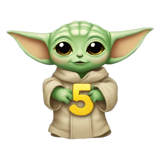 Baby Yoda holding a number 5 ribbon sticker