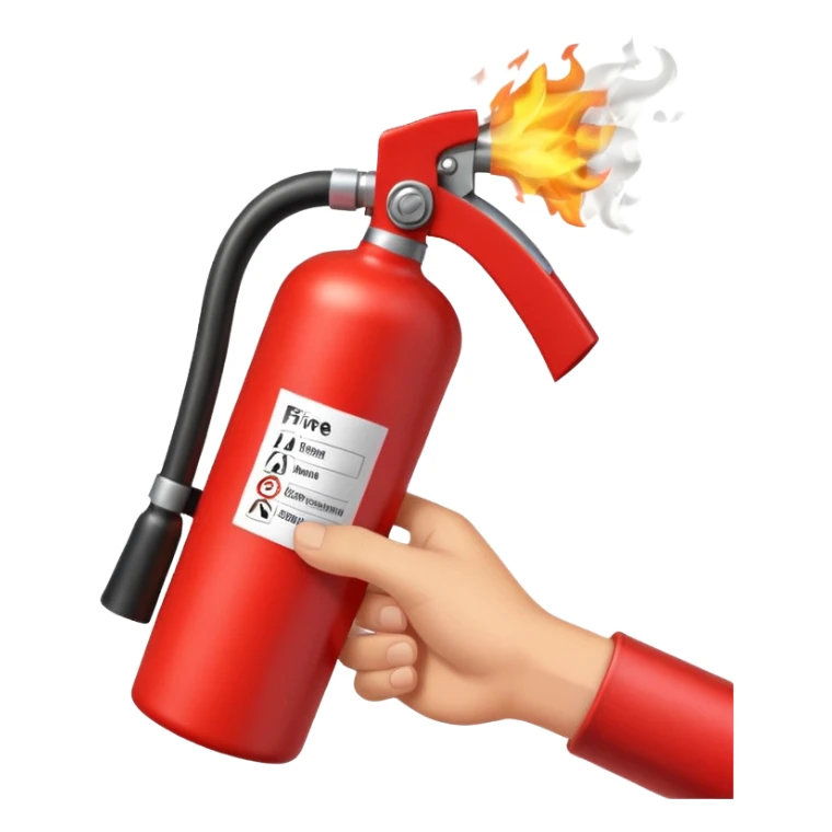 A hand holding Fire extinguisher and extinguishing the fire, no man sticker