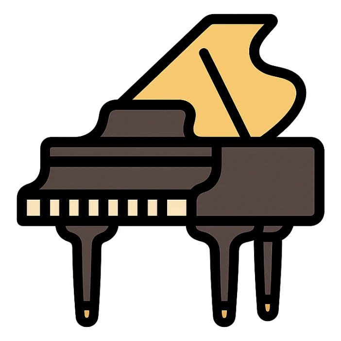 classical piano, elegant, detailed, suitable for music app icon, refined lines, minimalistic color palette sticker