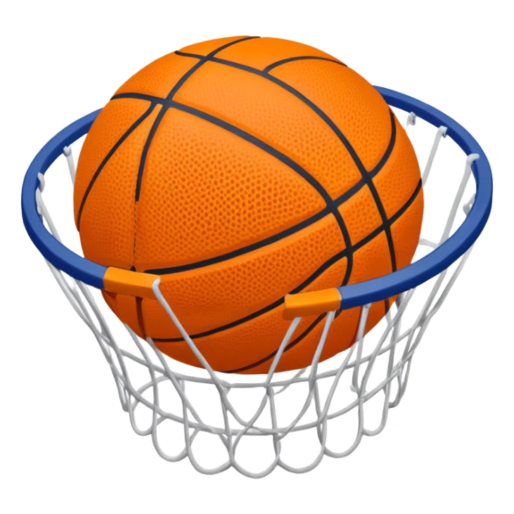 Orange basketball in the middle of a white net, top-down angle sticker