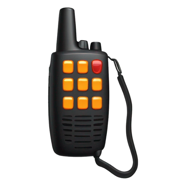 black walkie talkie with red-orange button on side sticker