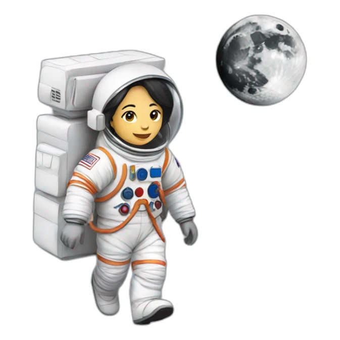 Asian woman walking on the moon sticker