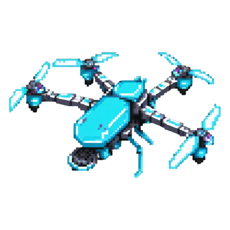 combat drone with weapons and cyan details sticker