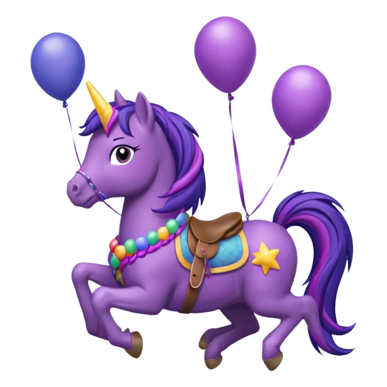 twillight sparkle mlp holding colorful balloons tied to its saddle, looking cheerful. sticker
