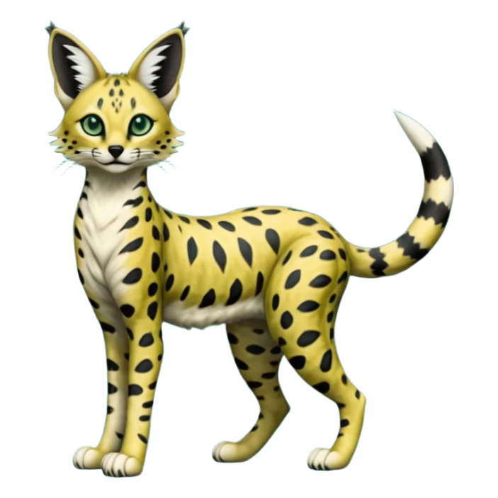 Epic complex detailed dark-hunter-green, black, realistic aesthetic-scenic-Fakémon-Sprigatito-Floragato-Meowscarada-Trico-Sergal-Serval-Vernid-creature (full body) sticker