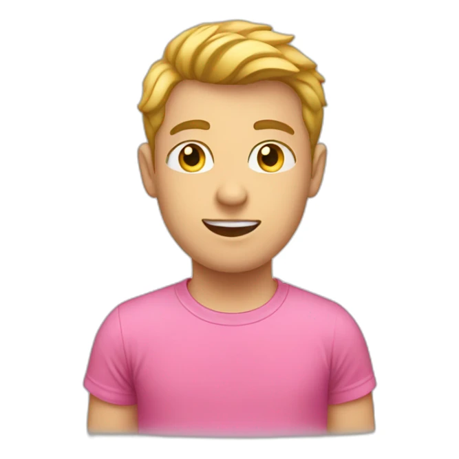 white boy in pink t-shirt with word idea on the chest sticker