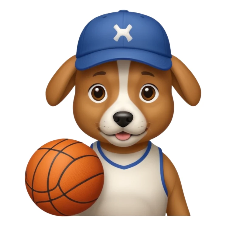 Dog with a baseball cap on holding a basketball sticker