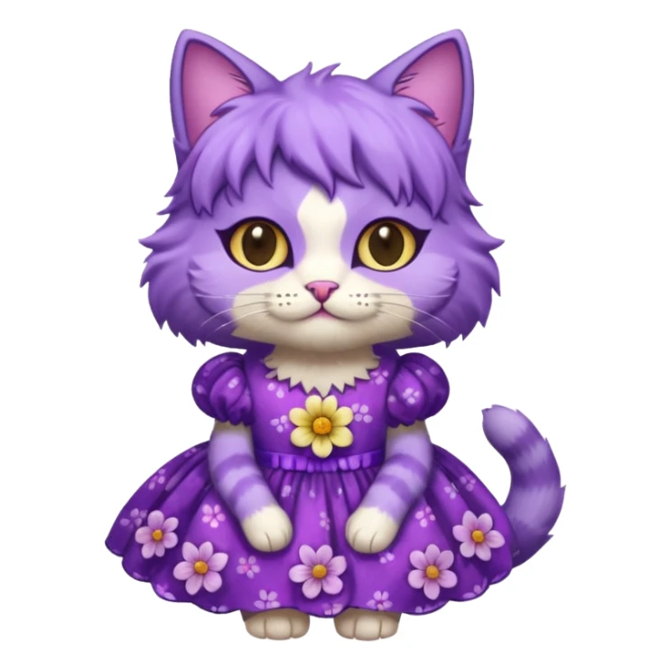 A purple cat with flower dresses  sticker