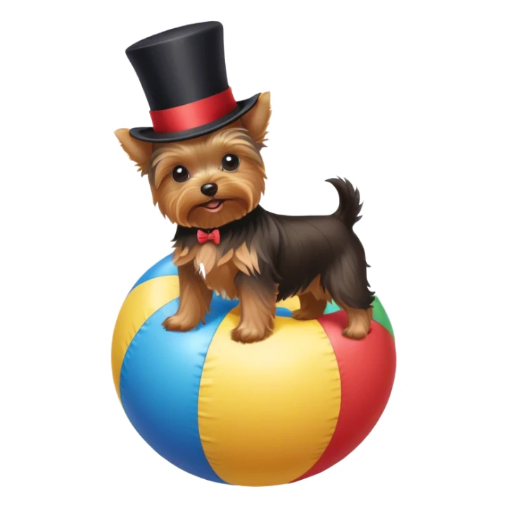 Yorkie with a top hat on balancing on a beach ball  sticker