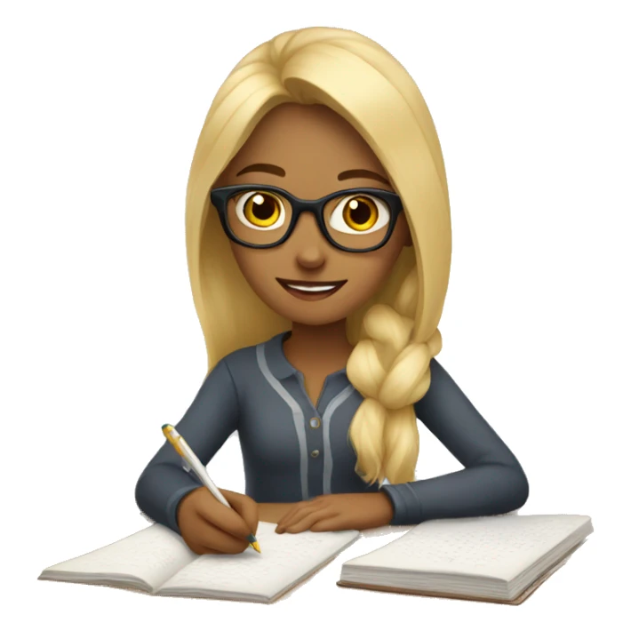 Blonde girl wearing glasses doing homework sticker