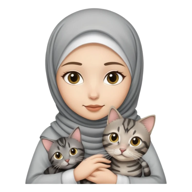 Printed white hijab girl holding black grey tabby cat sticker