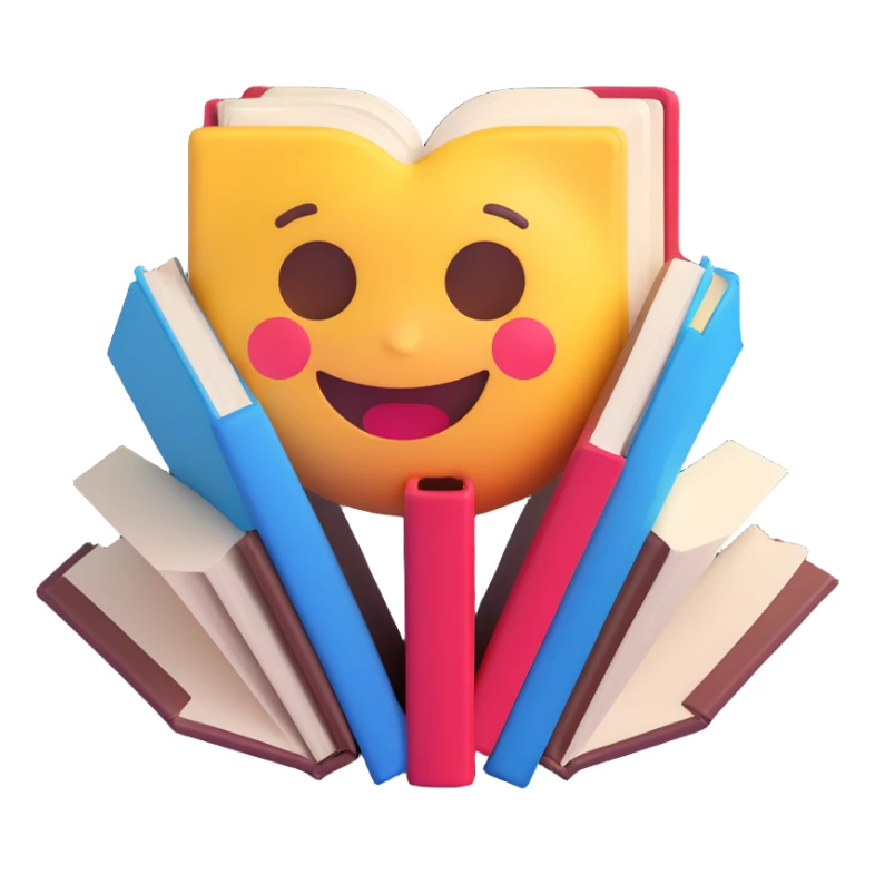 3D emoji style, book theme sticker
