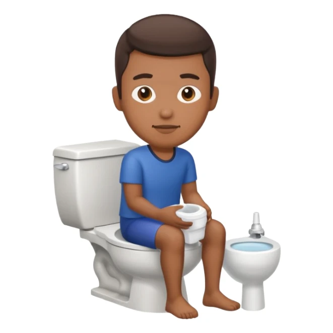 Filipino guy sitting on toilet with bidet sticker