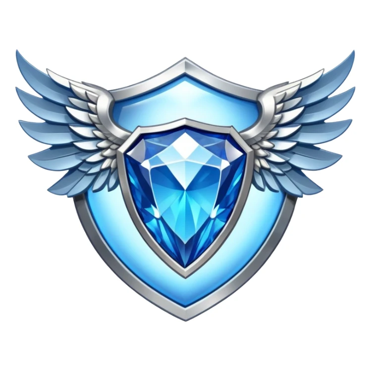 Shield with large wings and a big blue diamond in the center and VIP label sticker