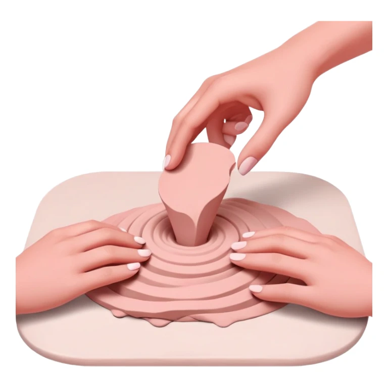 hands wedging a pink clay on a table, pressing and folding the clay sticker