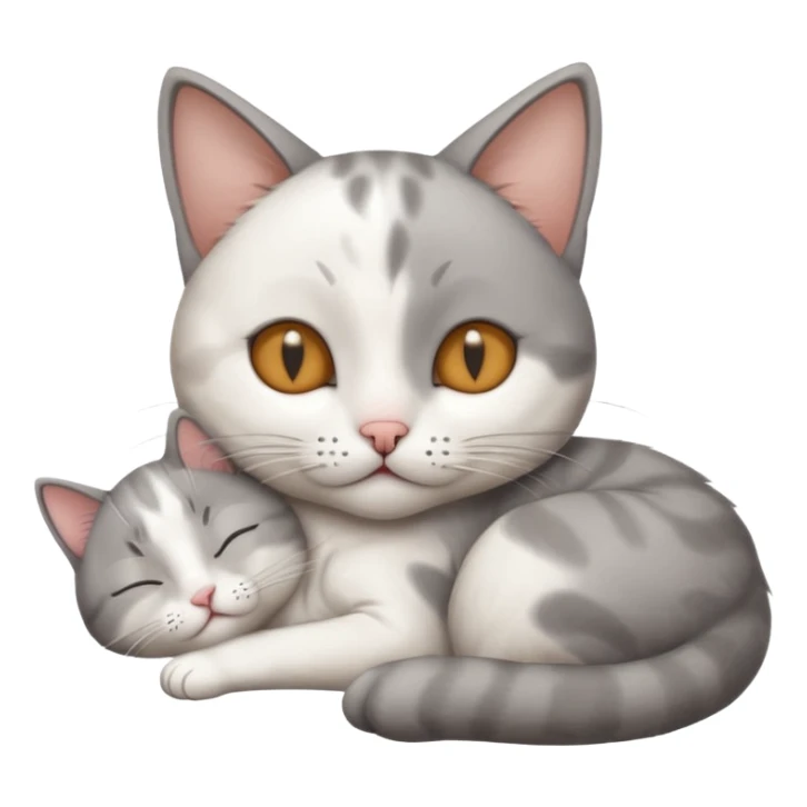 grey and white small cat with its eyes closed lying down with its paw curled and holding up his head sticker