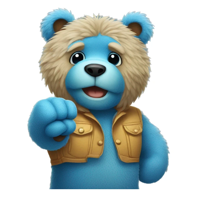 Blue fuzzy bear wearing clothes giving a fist bump  sticker