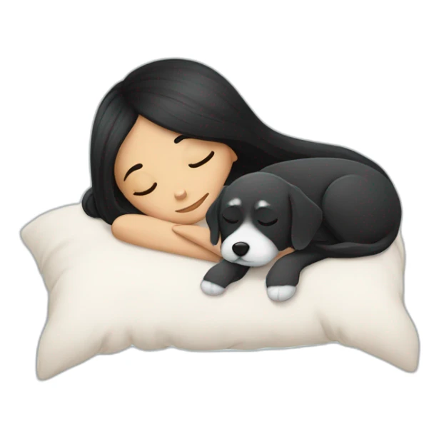 Black-haired girl with Maltese dog sleep sticker