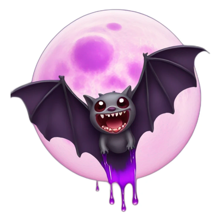 flying vampire bat in front of realistic full moon dripping purple slime from mouth sticker