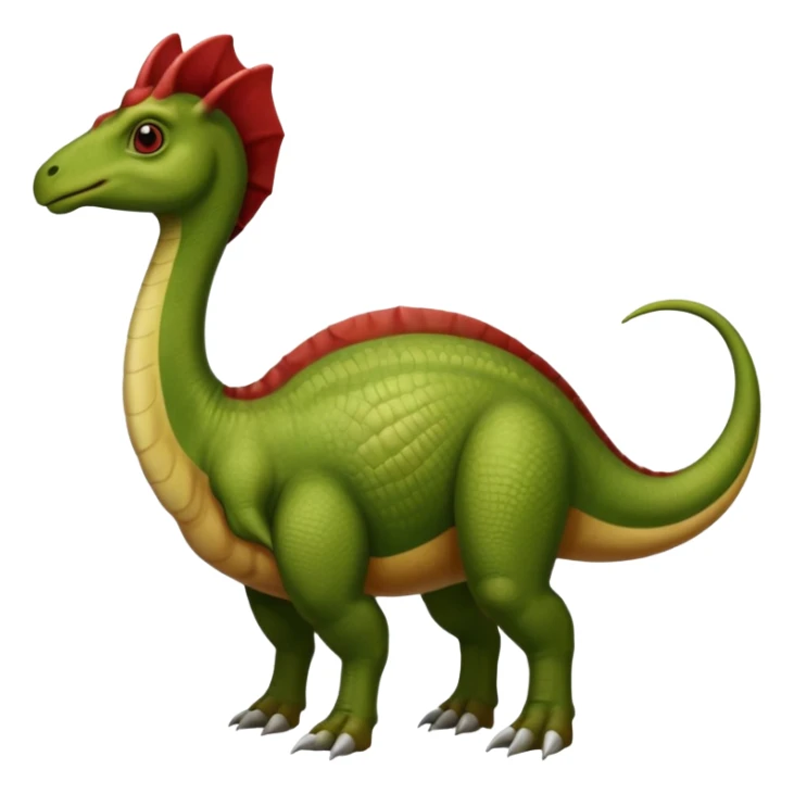 A green parasaurolophus with a dark red crest and a light brown underbelly  sticker
