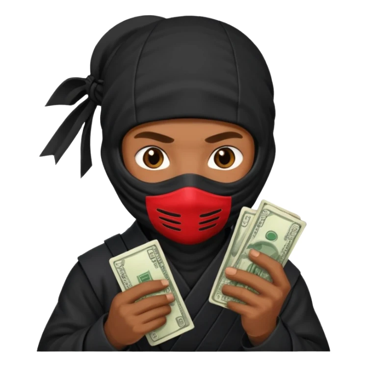 Ninja holding phone and money sticker